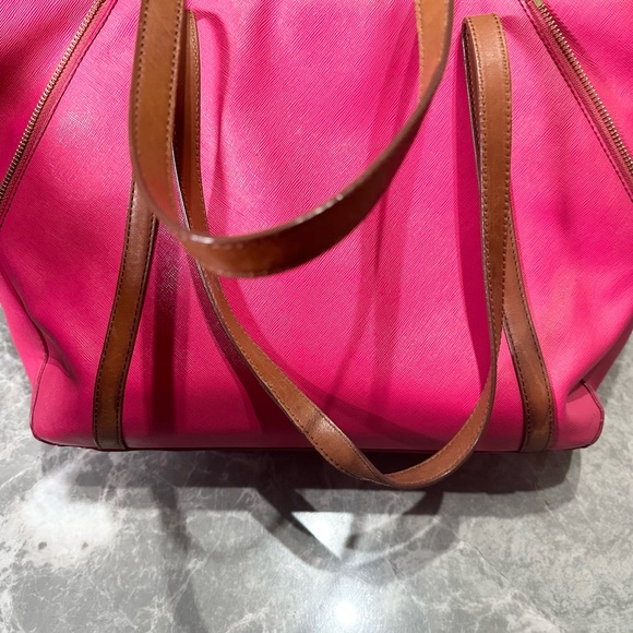 Fossil Magenta Saffiano Leather Large Tote Shoulder Handbag - Picture 3 of 8